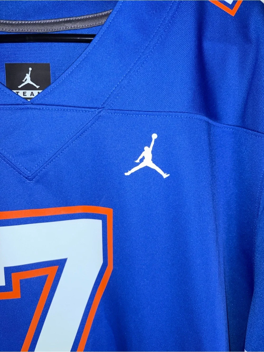 Jordan Men’s Royal Blue #7 Football Jersey with White & Orange Trim